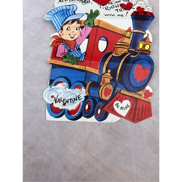 Vintage Valentine’s Day Card Train Engineer Locomotive Ephemera - Picture 2 of 6